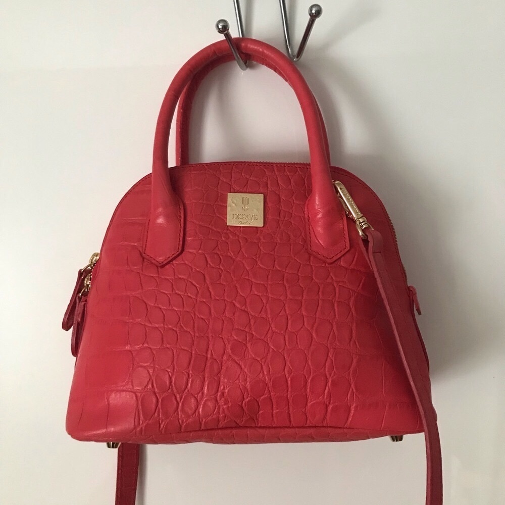 Defaye Black Pink Croc Print leather crossbody bag